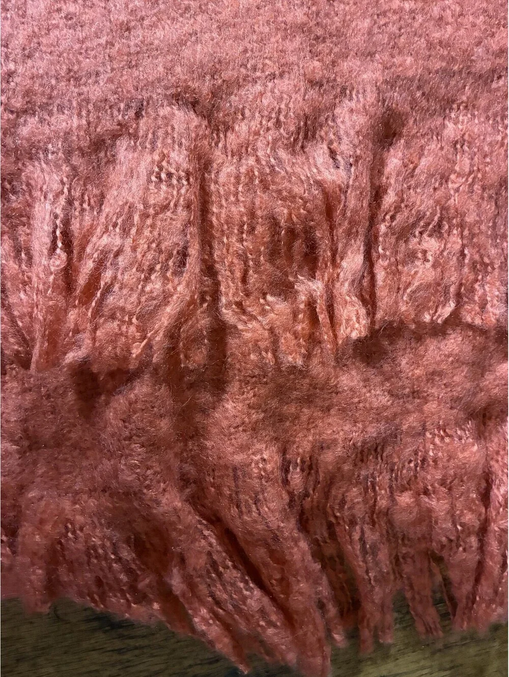 Cynthia Rowley Faux Mohair Fringed Throw Blanket (Coral)